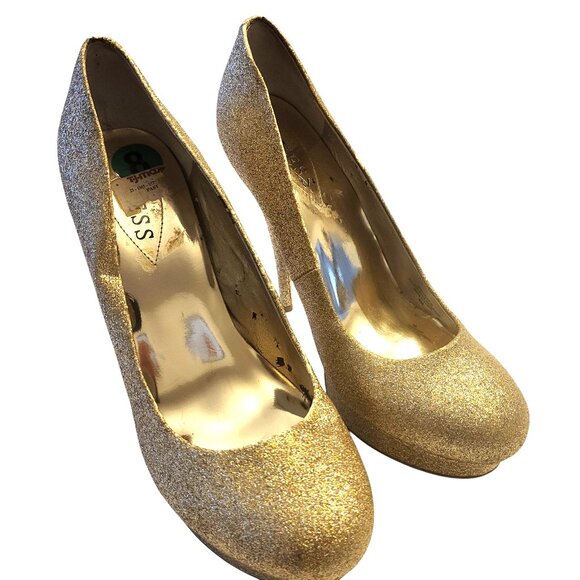 GUESS | Glitter Gold Platform High Heels - Picture 6 of 9